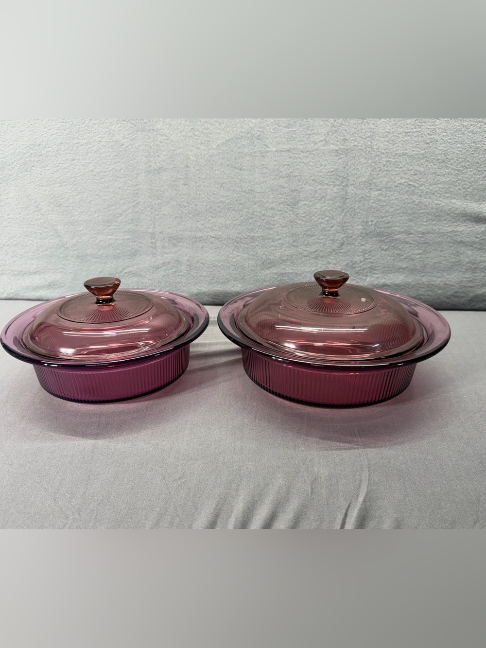Vintage Corning Ware Vision Cook Ware 2.5 Qt & 1 Qt w/ Lids Cranberry EUC